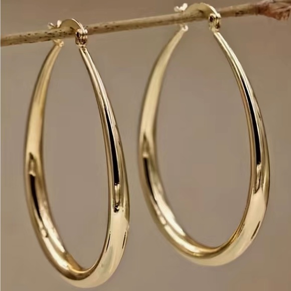 🌸Hoop Earrings Oblong 18k Plated - Picture 2 of 5